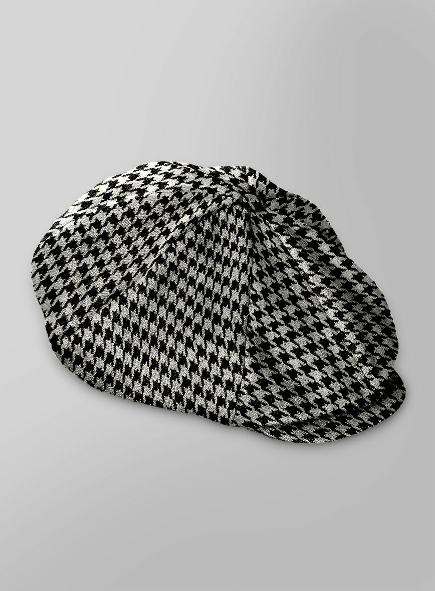 Big Houndstooth BW Tweed Newsboy Cap - StudioSuits