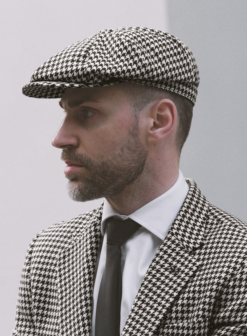 StudioSuits Big Houndstooth BW Tweed Newsboy Cap