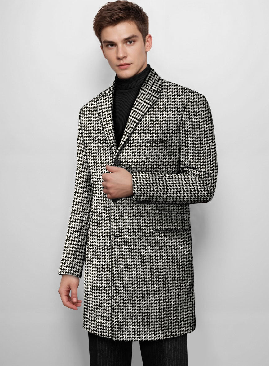 Big Houndstooth BW Tweed Overcoat - StudioSuits