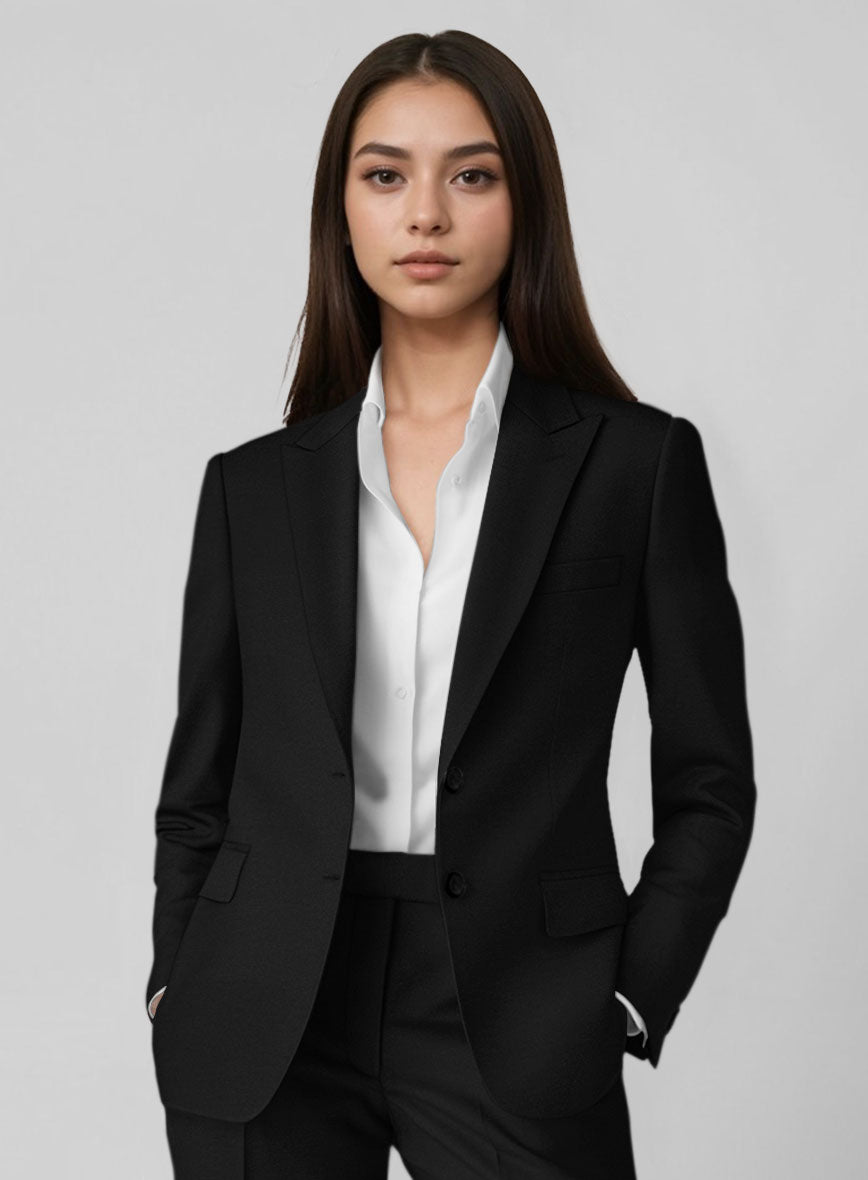 Women's Black Cotton Power Stretch Chino Suit - StudioSuits