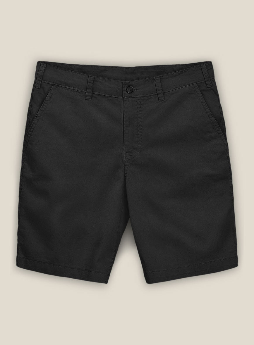 Black Feather Cotton Canvas Stretch Shorts - StudioSuits