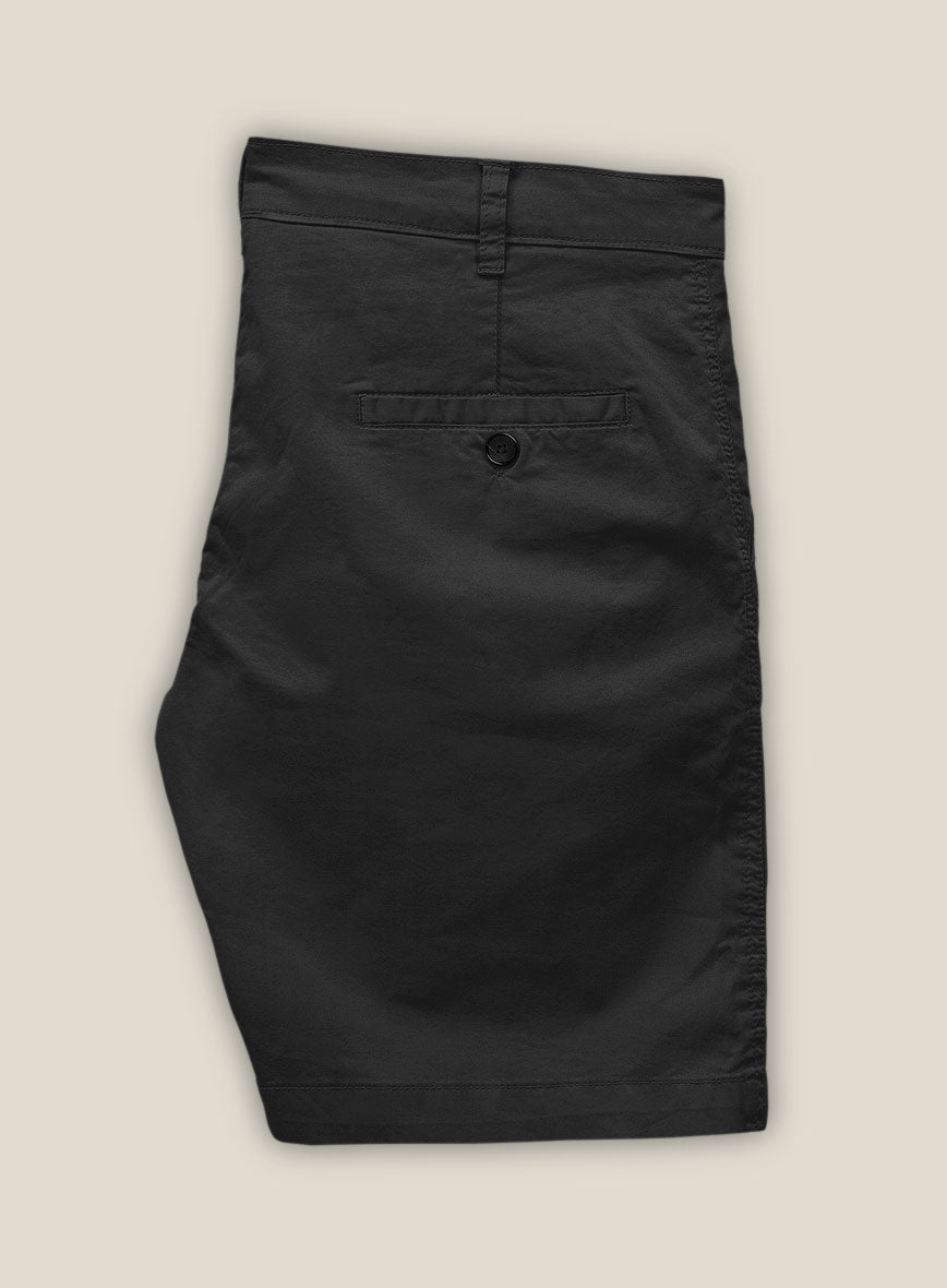 Black Feather Cotton Canvas Stretch Shorts - StudioSuits