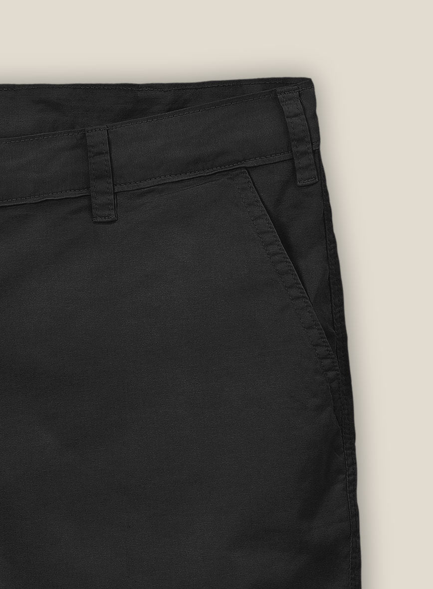 Black Feather Cotton Canvas Stretch Shorts - StudioSuits