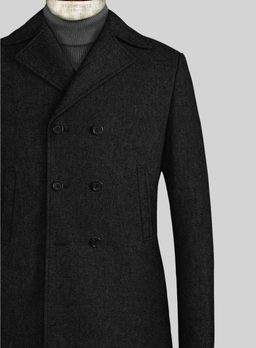 Black Heavy Tweed Pea Coat - StudioSuits