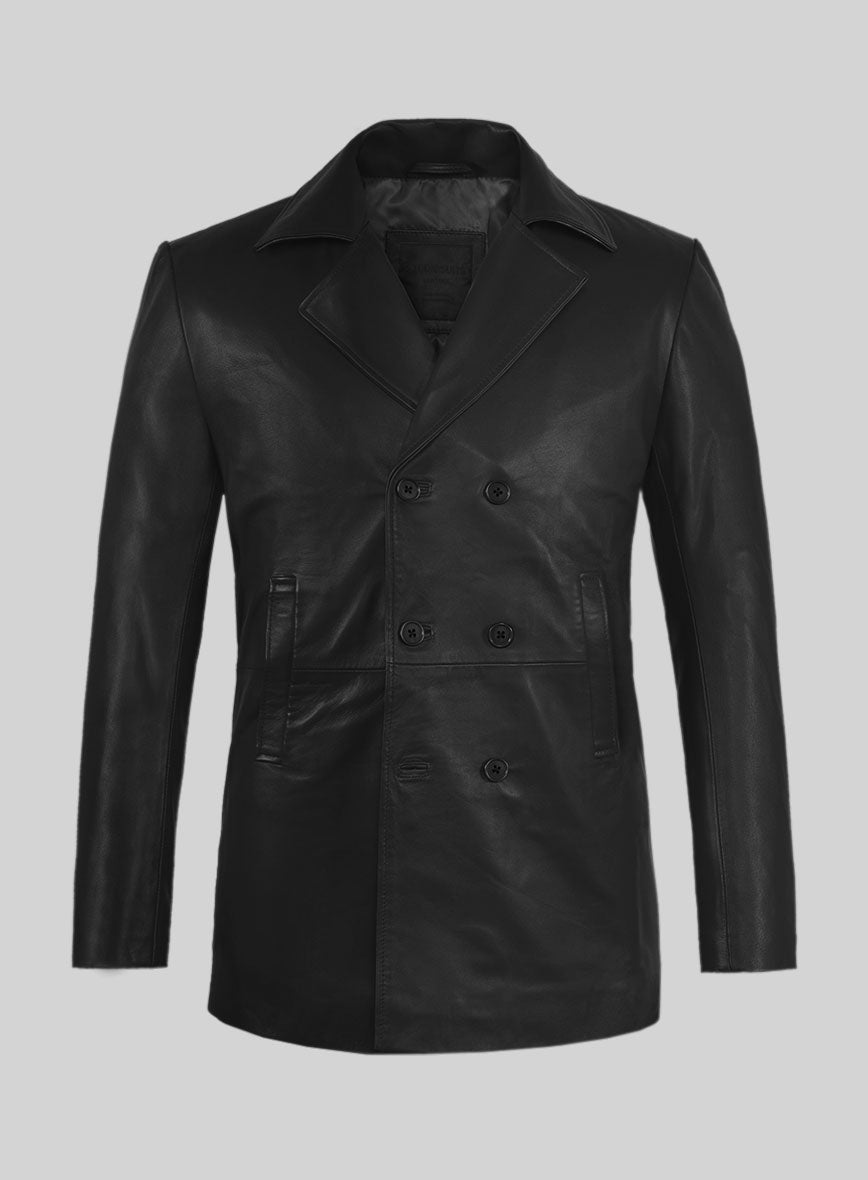 Black Leather Pea Coat – StudioSuits