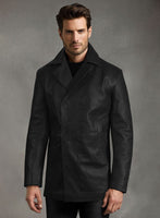 Black Leather Pea Coat - StudioSuits