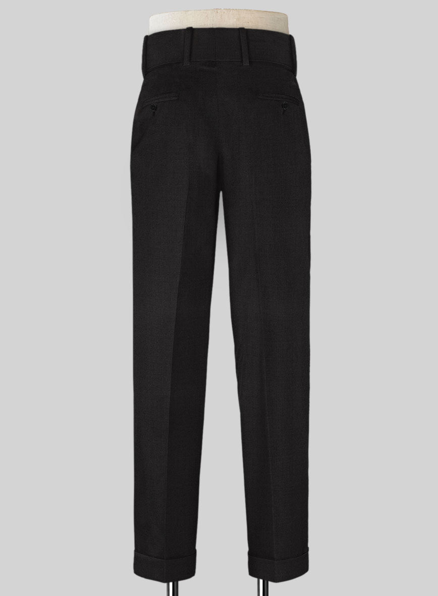 Black Merino Double Gurkha Wool Trousers - StudioSuits