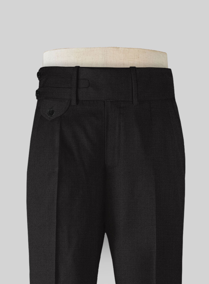 Black Merino Double Gurkha Wool Trousers - StudioSuits