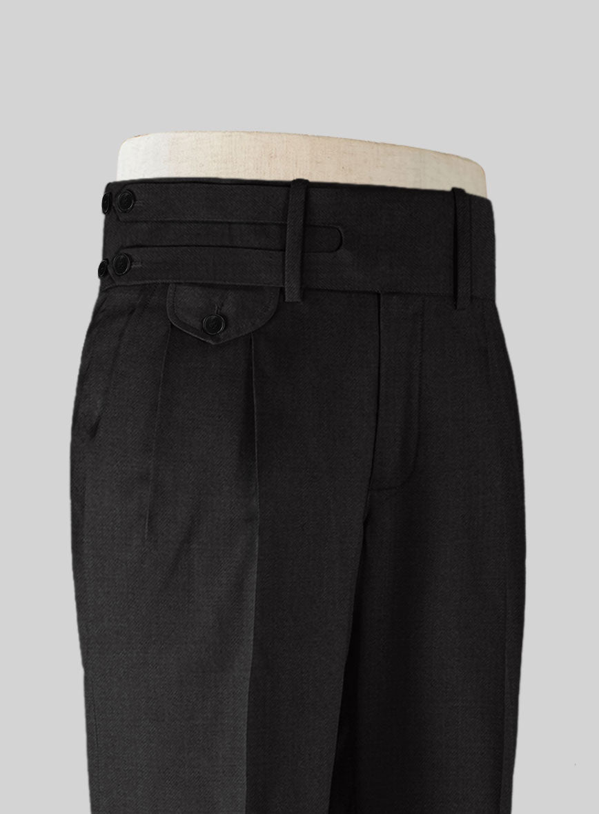 Black Merino Double Gurkha Wool Trousers - StudioSuits