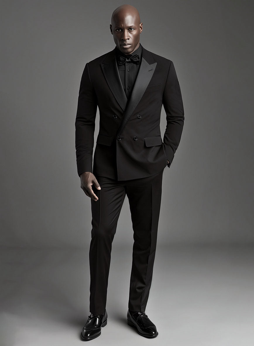 Black Smoking Double Breasted Tuxedo Suit - StudioSuits