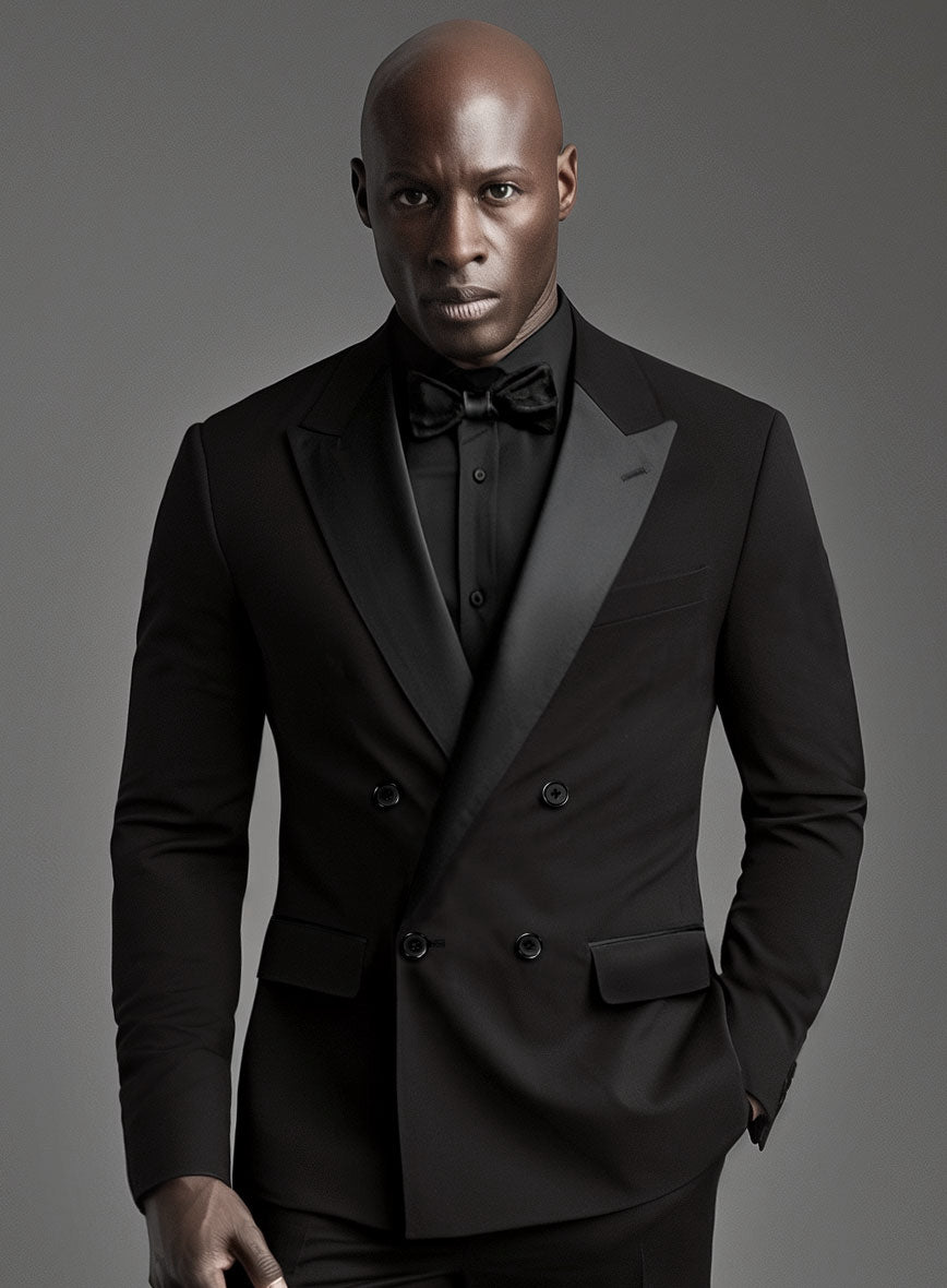 Black Smoking Double Breasted Tuxedo Suit - StudioSuits