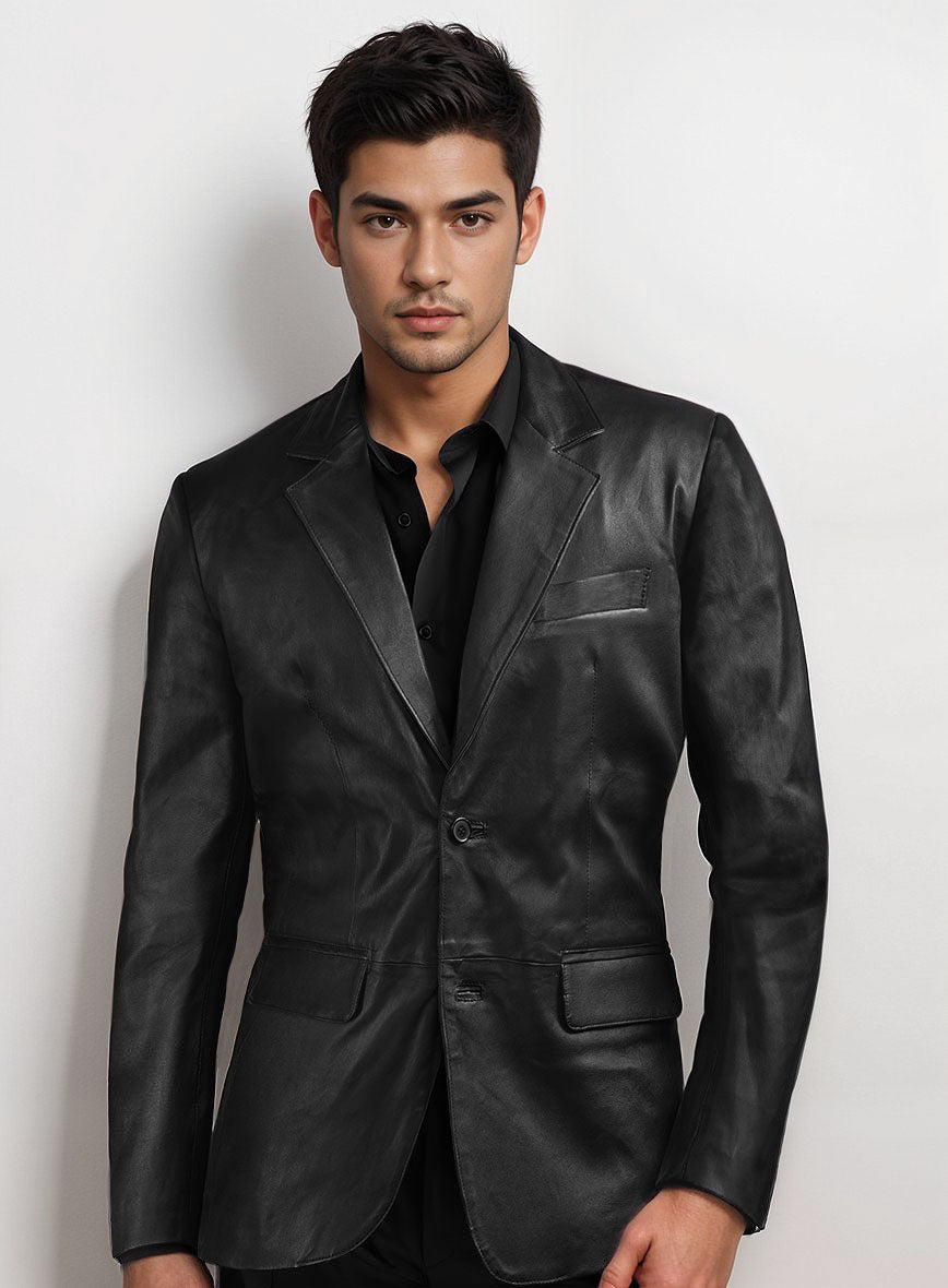 Black Stretch Leather Blazer - StudioSuits