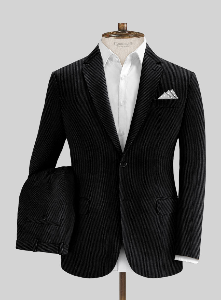 Black Stretch Pin Corduroy Suit - StudioSuits