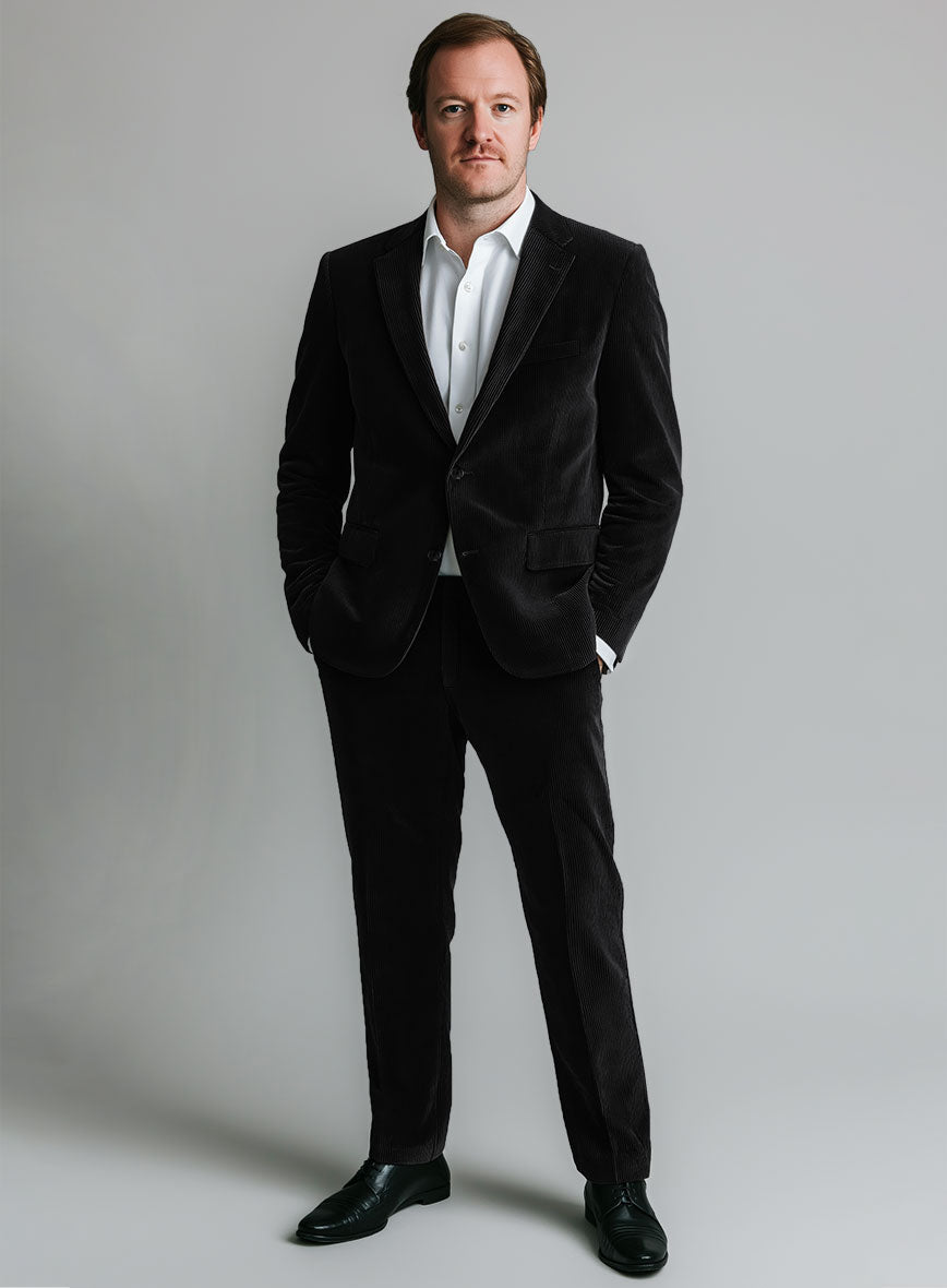 Black Stretch Pin Corduroy Suit - StudioSuits