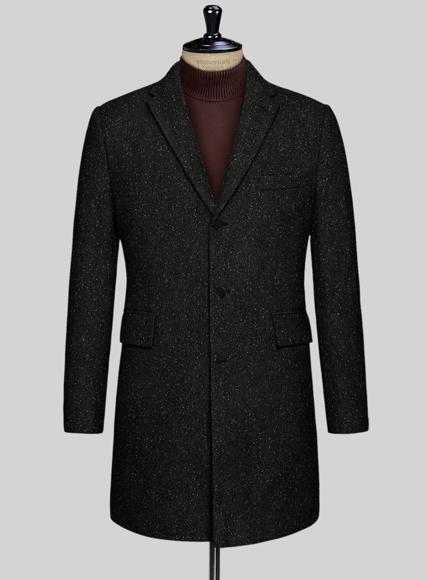 Black Flecks Donegal Tweed Overcoat - StudioSuits