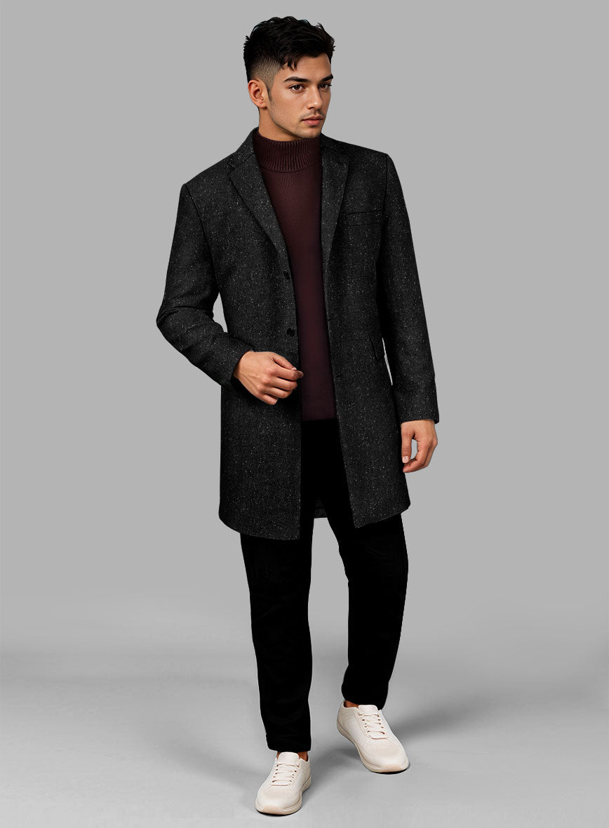 Black Flecks Donegal Tweed Overcoat - StudioSuits