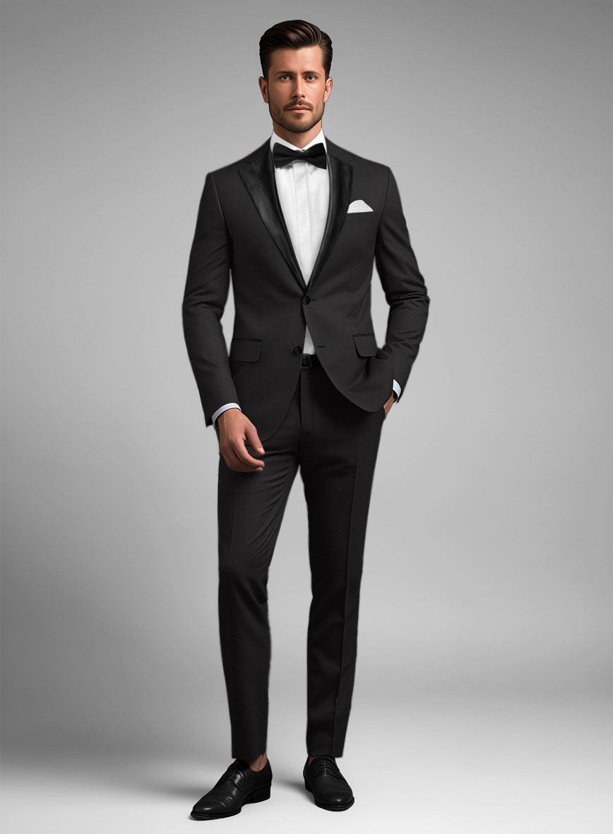 Black Merino Wool Tuxedo Suit - StudioSuits