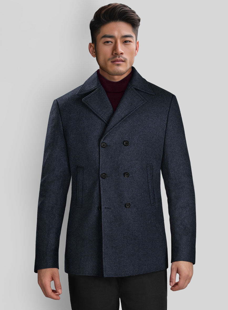 Blue Heavy Tweed Pea Coat - StudioSuits