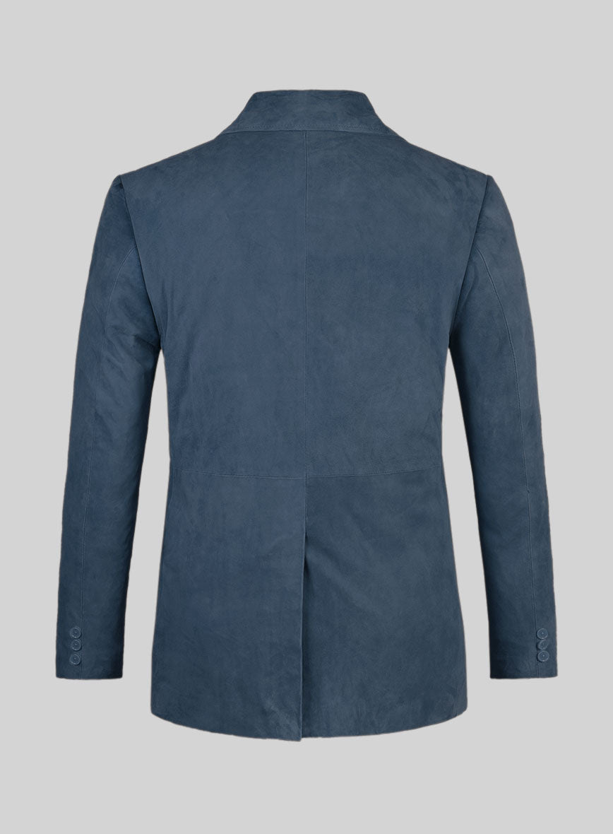 Blue Suede Leather Pea Coat - StudioSuits