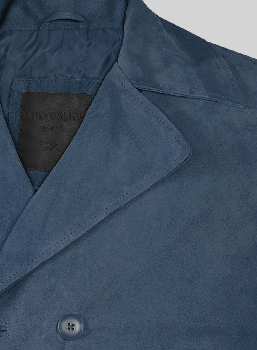 Blue Suede Leather Pea Coat - StudioSuits