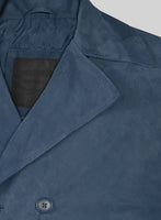 Blue Suede Leather Pea Coat - StudioSuits