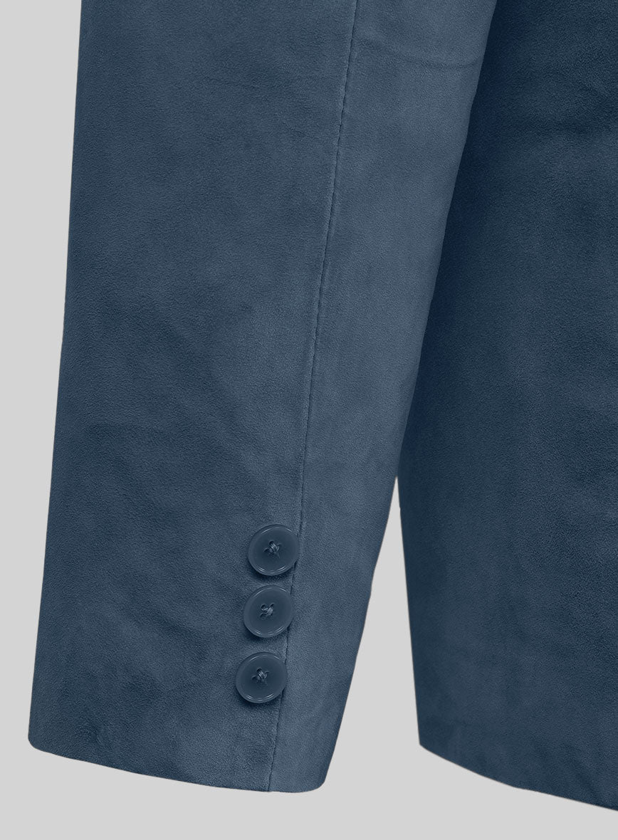 Blue Suede Leather Pea Coat - StudioSuits