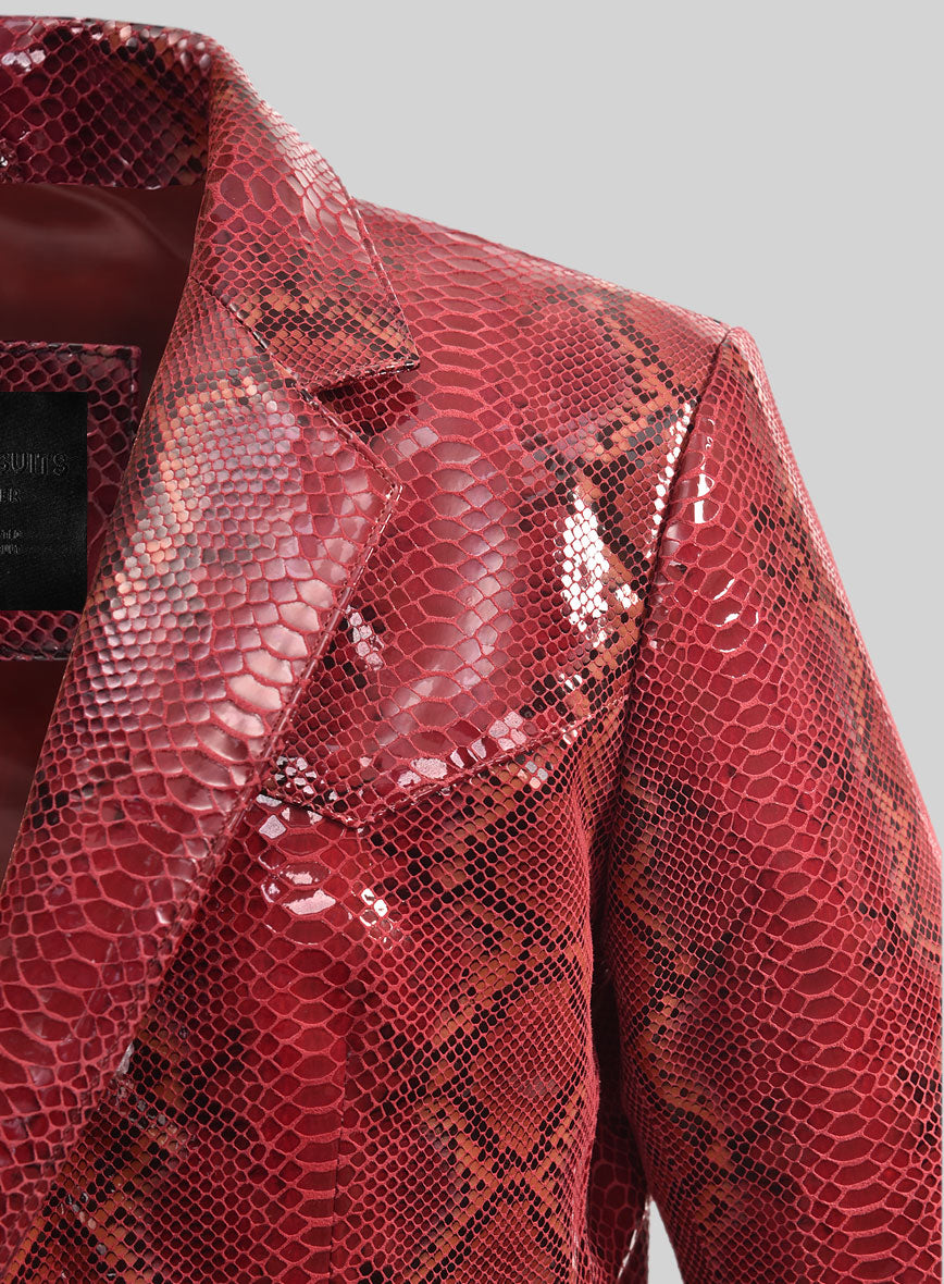 Bold Red Python Western Leather Blazer - StudioSuits