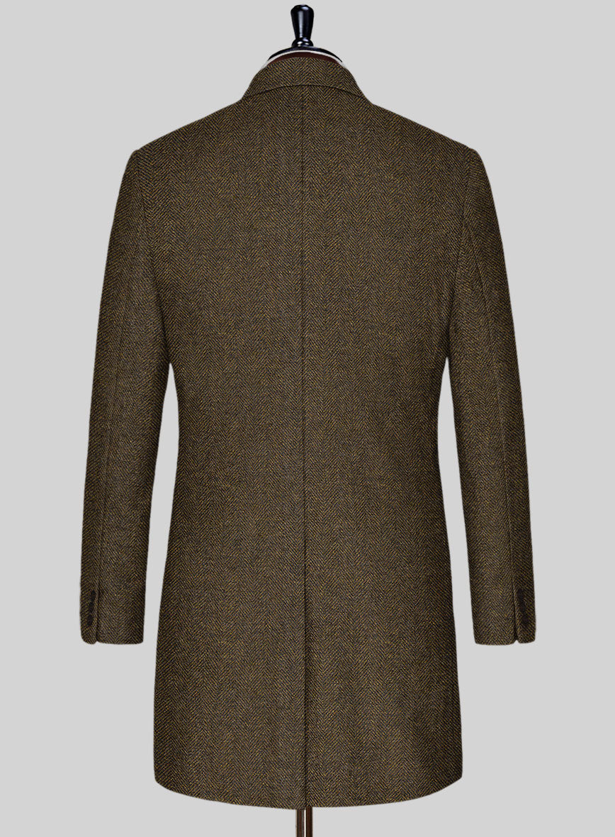 Bottle Brown Herringbone Tweed Overcoat