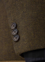 Bottle Brown Herringbone Tweed Suit - Leather Trim - StudioSuits