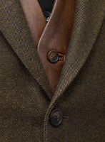 Bottle Brown Herringbone Tweed Suit - Leather Trim - StudioSuits