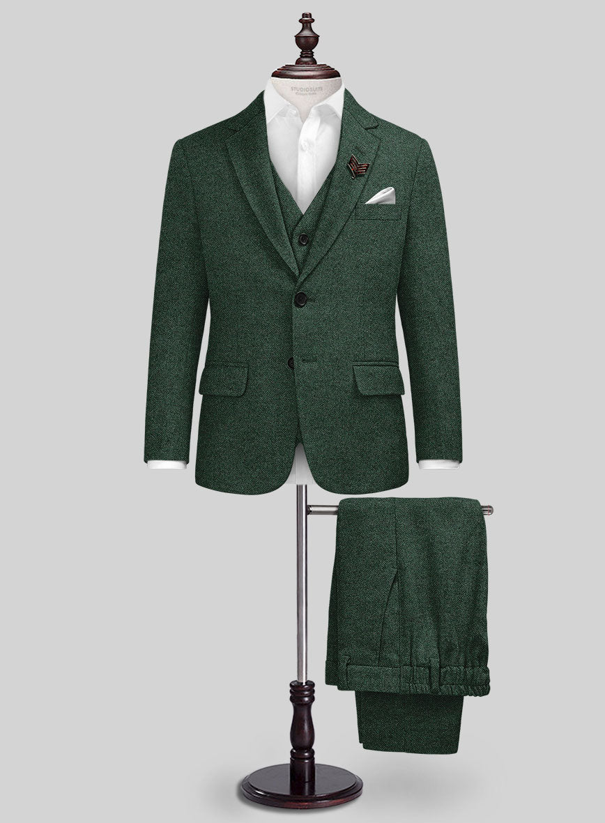 Bottle Green Herringbone Tweed Boys Suit - StudioSuits