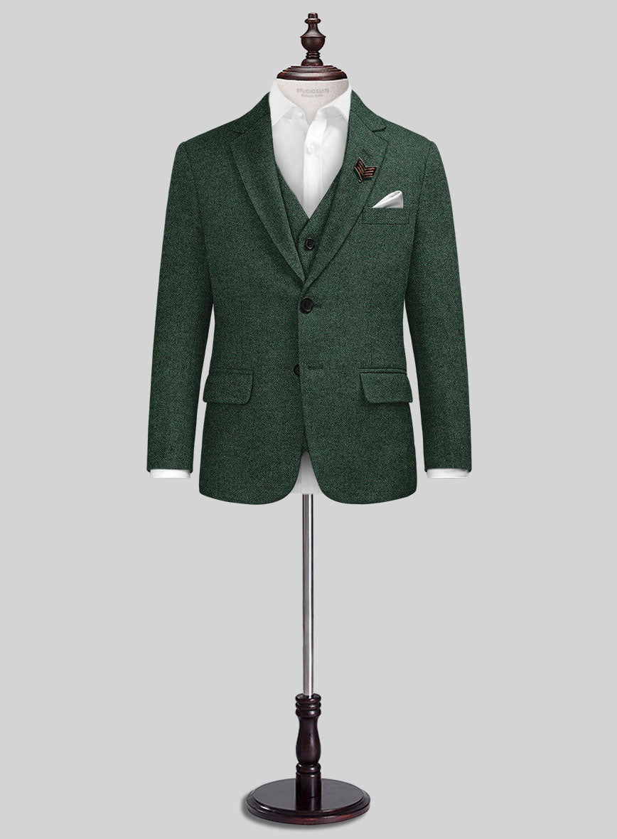 Bottle Green Herringbone Tweed Boys Suit - StudioSuits