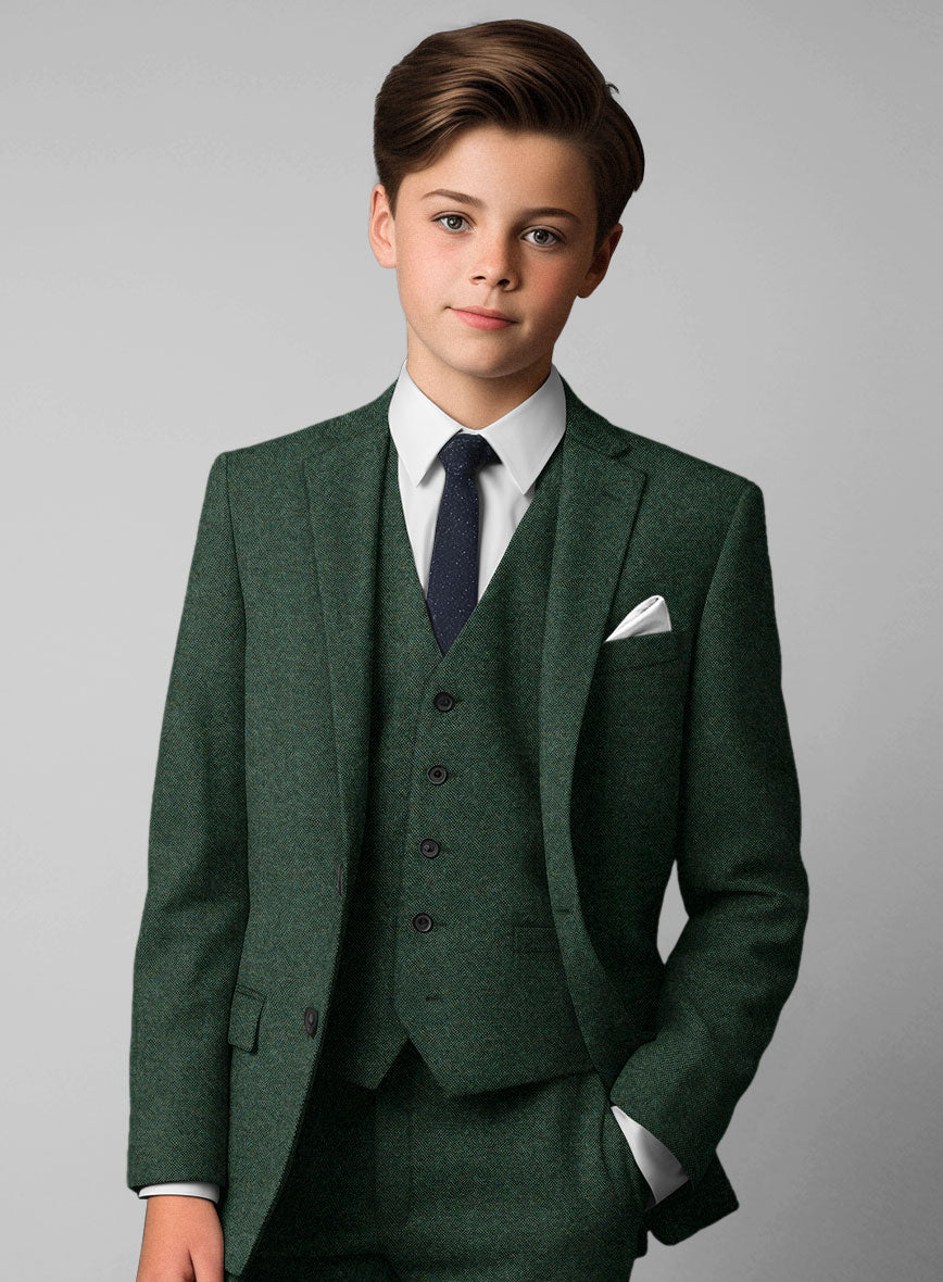 Bottle Green Herringbone Tweed Boys Suit - StudioSuits