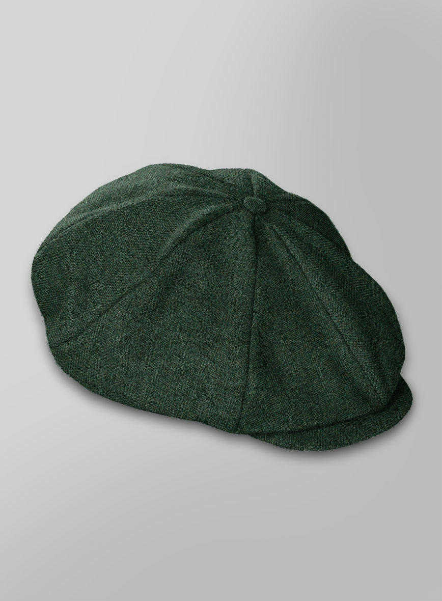 Bottle Green Herringbone Tweed Newsboy Cap - StudioSuits