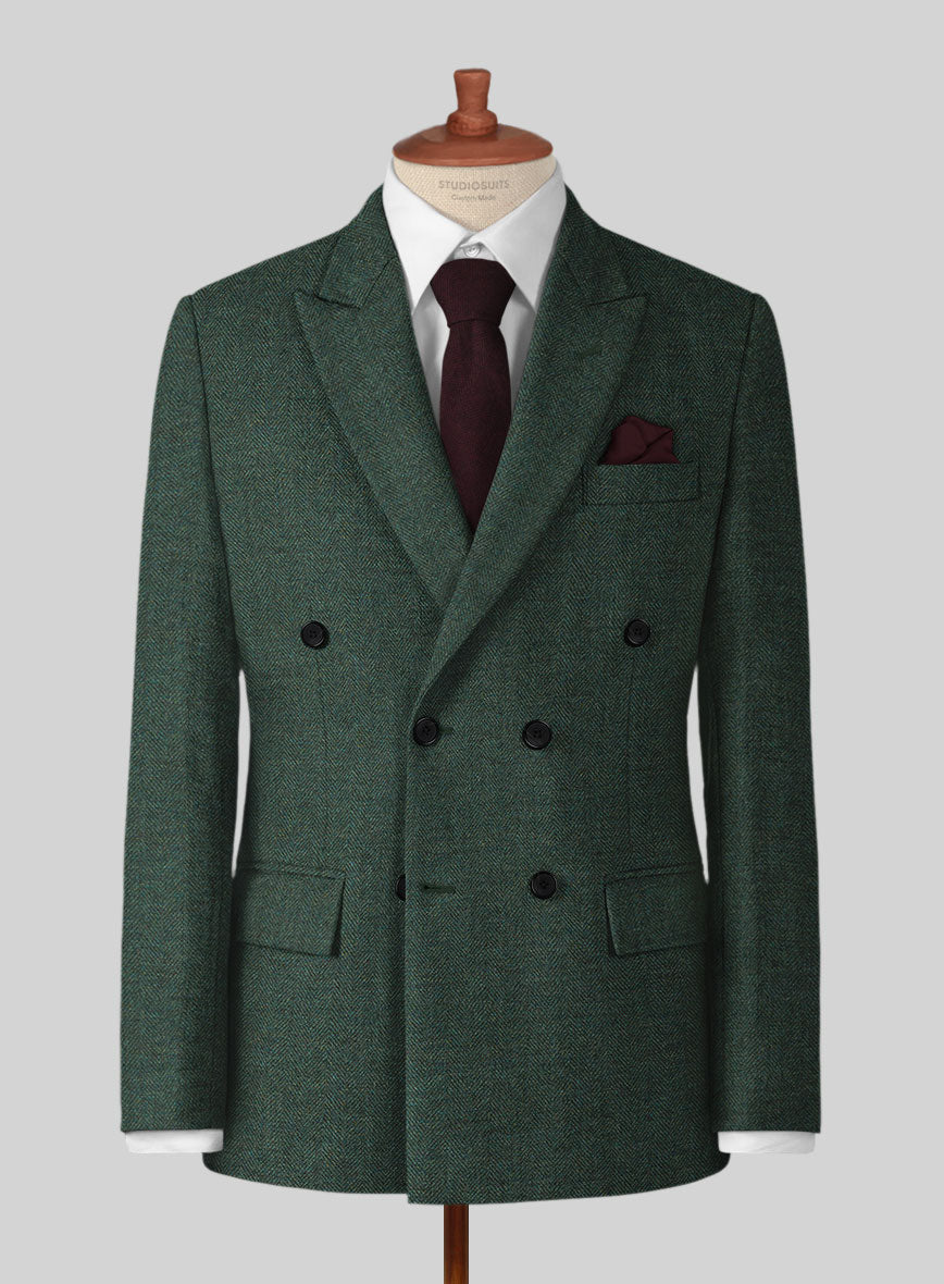 Bottle Green Herringbone Tweed Jacket - StudioSuits