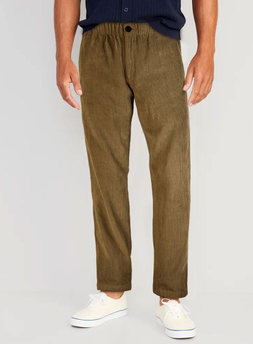 Brown Stretch Pin Corduroy Easy Pants - StudioSuits