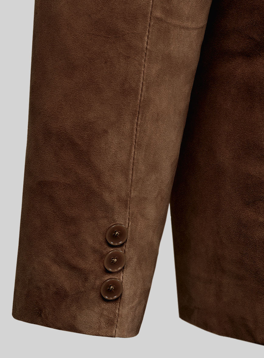 Brown Suede Leather Pea Coat - StudioSuits