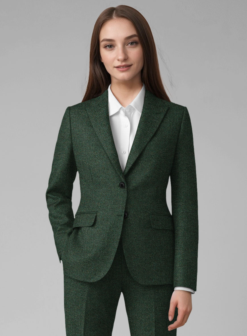 Women's Bottle Green Herringbone Tweed Jacket