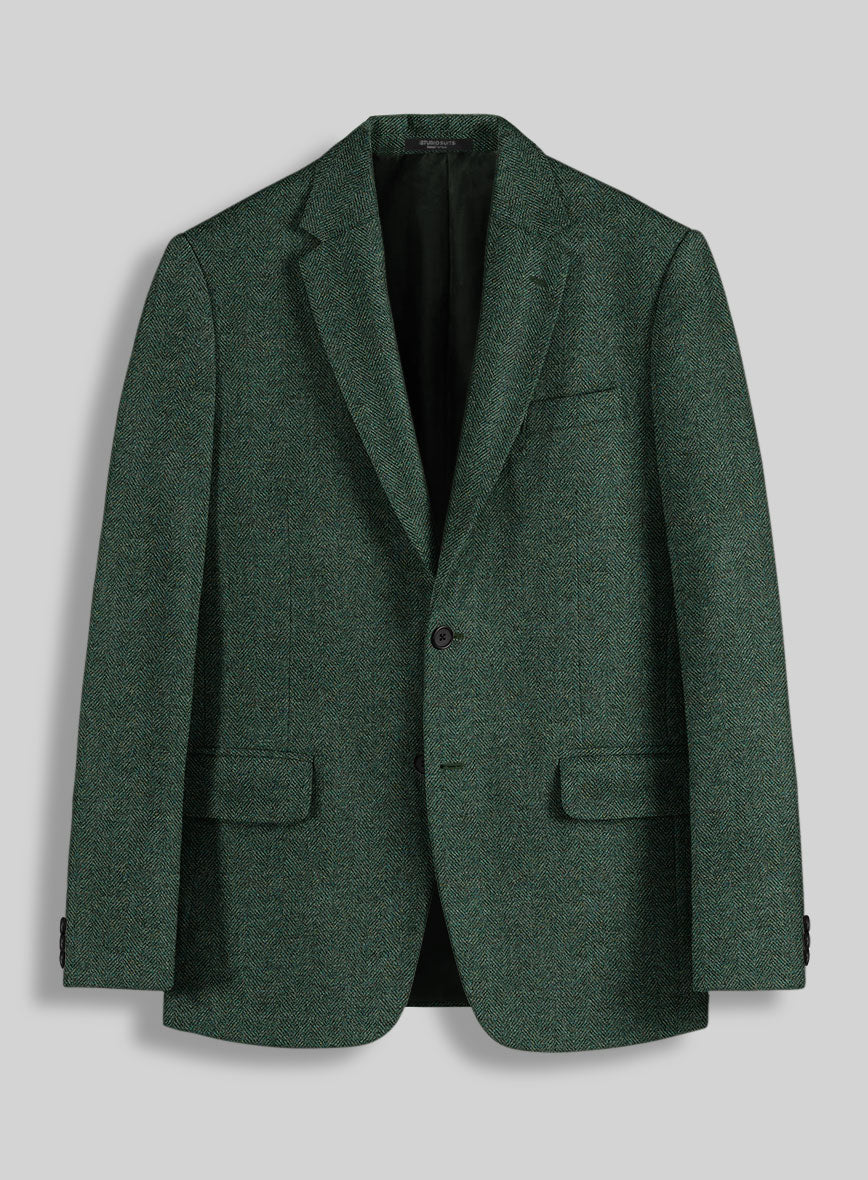 Bottle Green Herringbone Tweed Jacket - StudioSuits