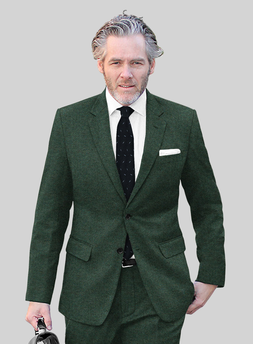 Bottle Green Herringbone Tweed Jacket - StudioSuits