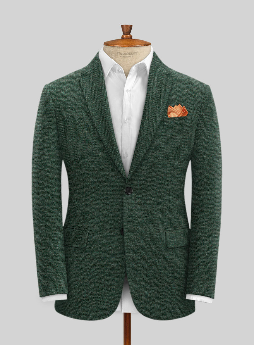 Bottle Green Herringbone Tweed Jacket - StudioSuits