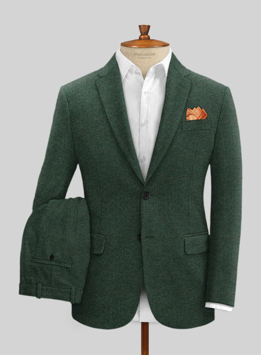 Bottle Green Herringbone Tweed Suit - StudioSuits