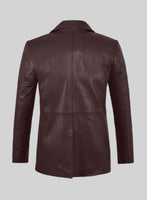 Burgundy Leather Pea Coat - StudioSuits