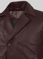 Burgundy Leather Pea Coat - StudioSuits