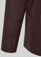 Burgundy Leather Pea Coat - StudioSuits