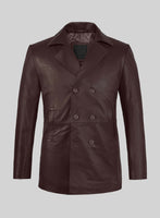 Burgundy Leather Pea Coat - StudioSuits