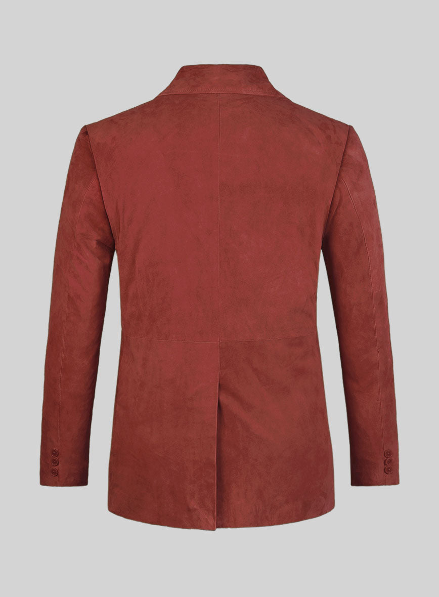 Burnt Red Suede Leather Pea Coat - StudioSuits