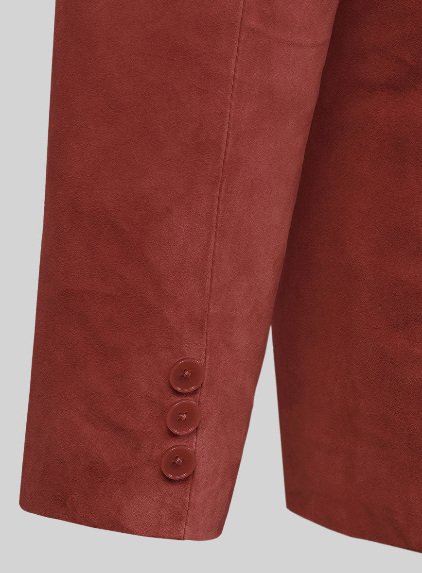 Burnt Red Suede Leather Pea Coat - StudioSuits