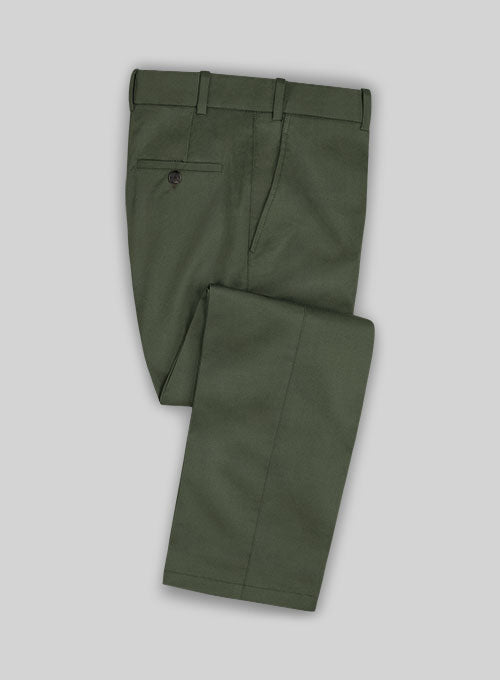 Caccioppoli Cotton Gabardine Oak Green Pants - StudioSuits