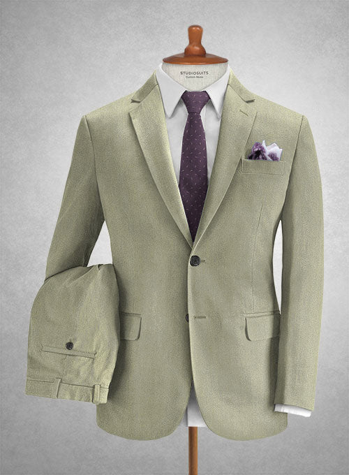 Caccioppoli Herringbone Solar Green Cotton Suit - StudioSuits